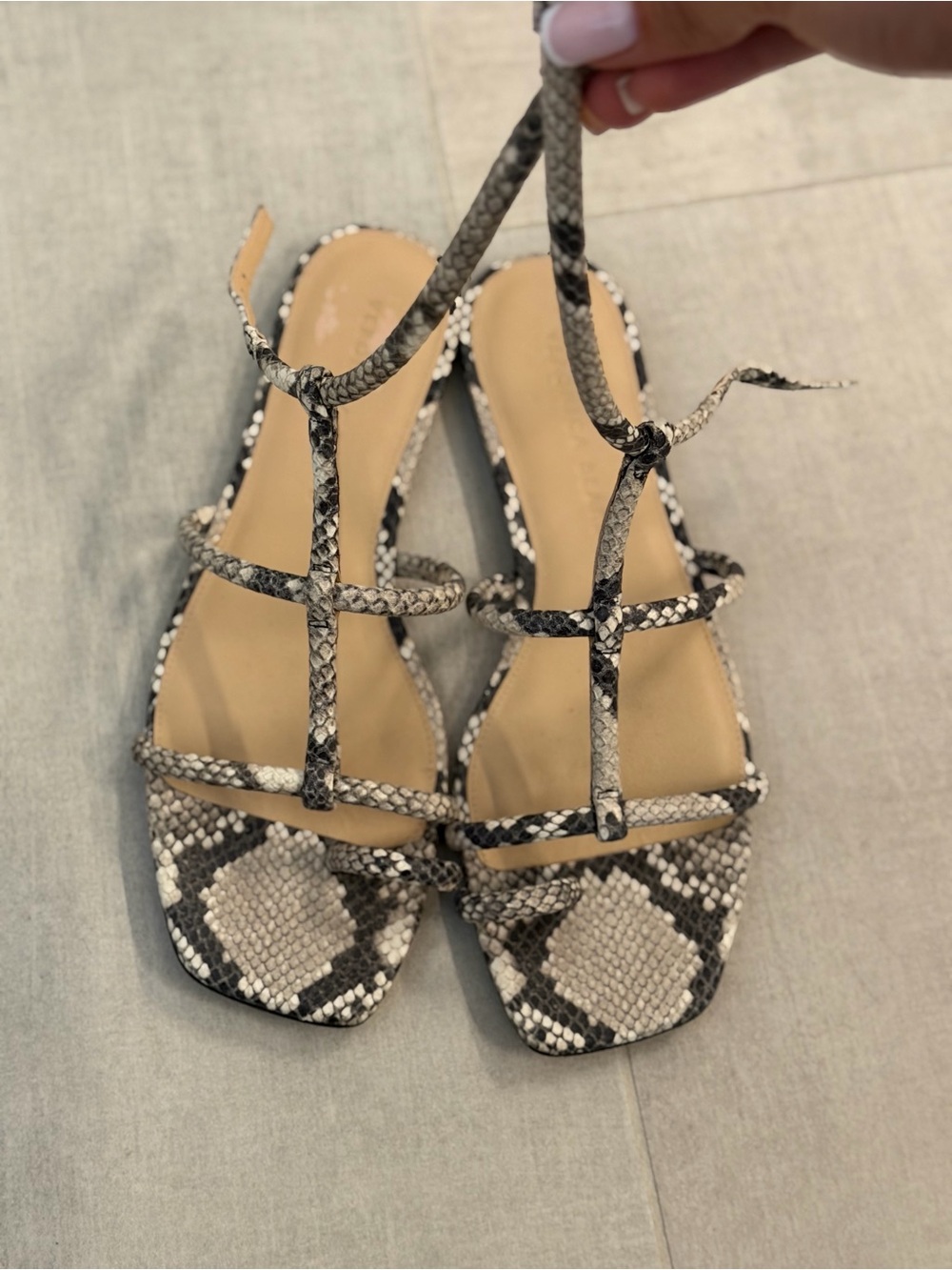 Veronica Beard Snake-Print T-Strap Flat Sandals - Black & White